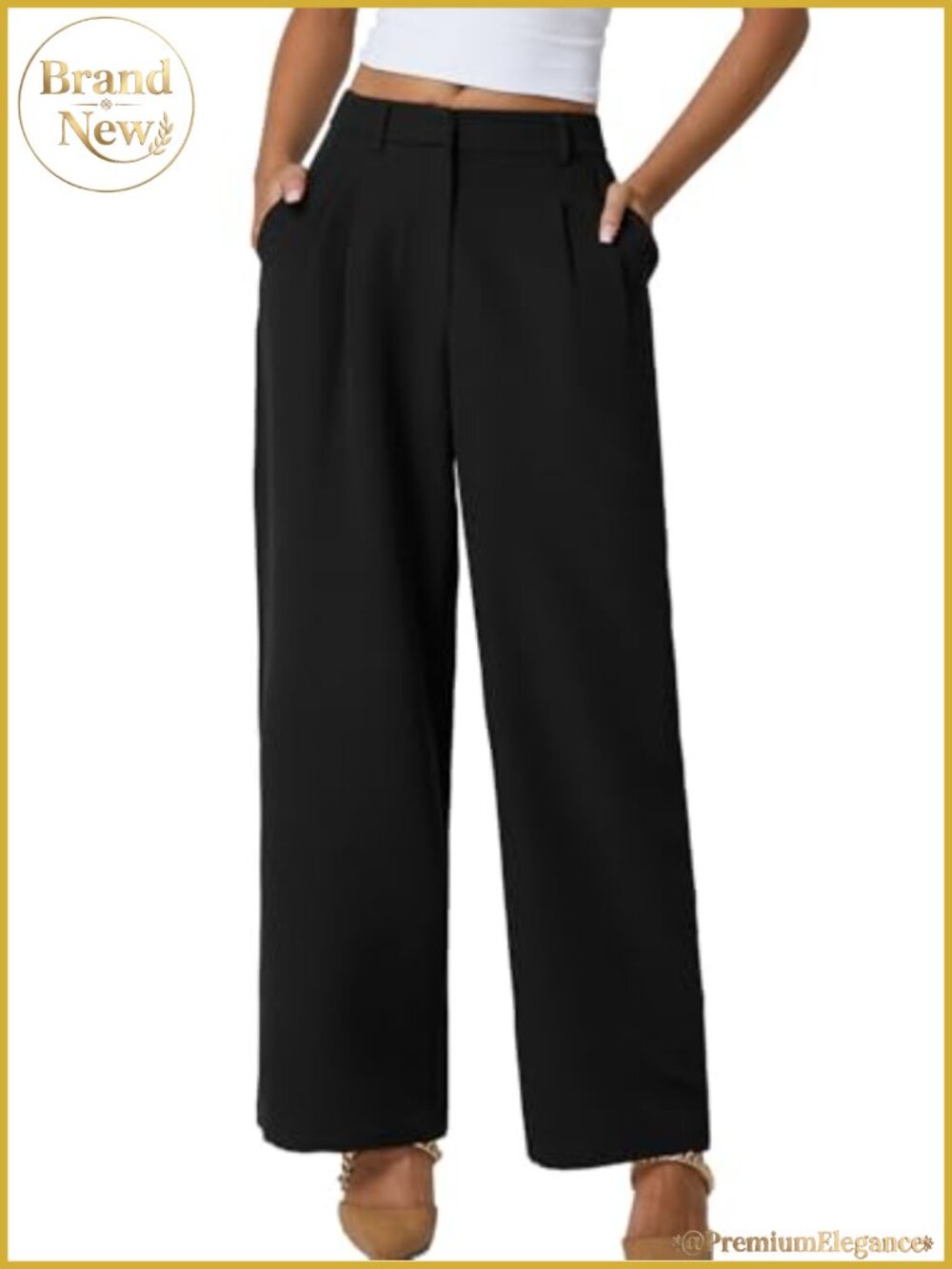 Wide Leg Dress Pants High Waisted Wrinkle Free Work Pants Pockets Trousers